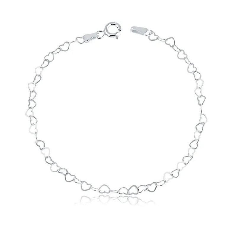 Pulseira elo corações prata 925