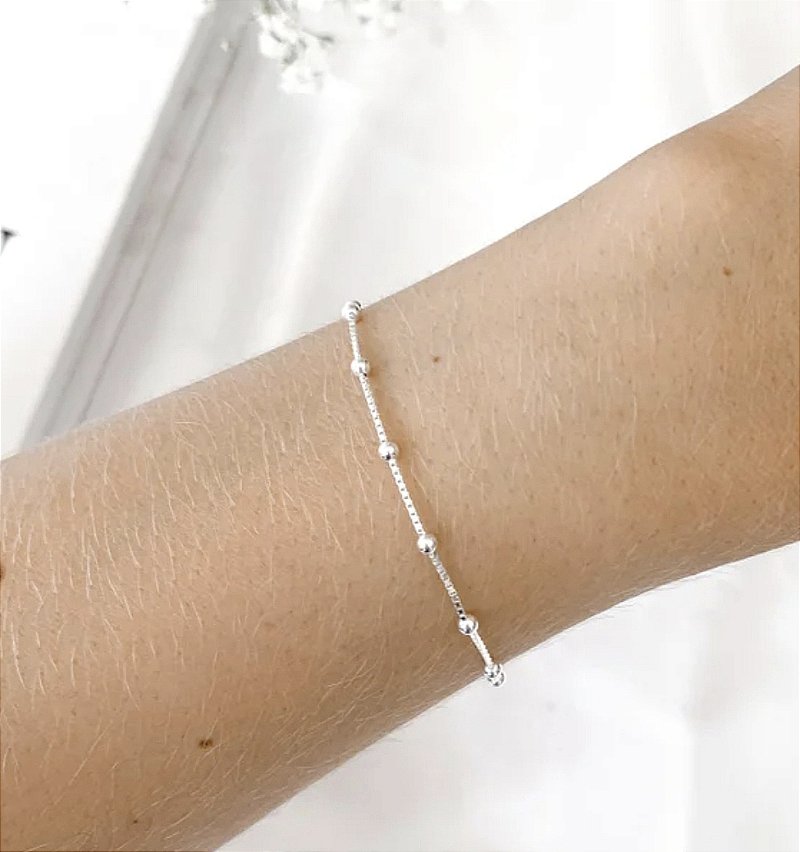 Pulseira Bolinhas Corrente Veneziana V15 Prata 925