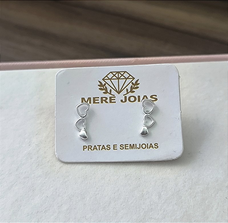 Brinco Três Corações Prata 925 Feminino
