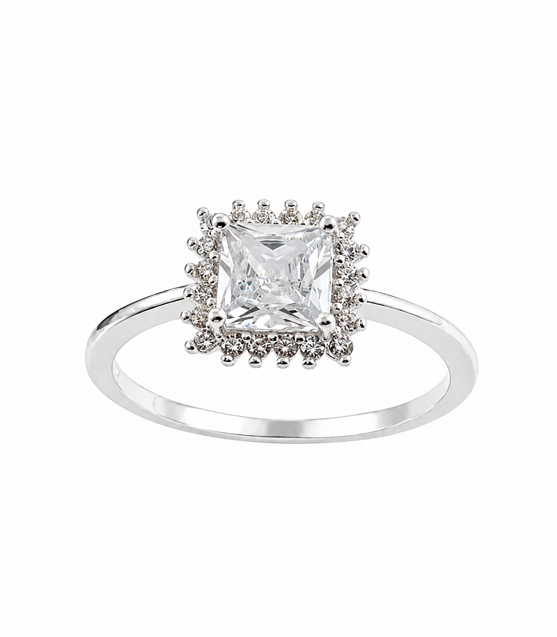Anel Zircônia Quadrada Cristal Prata 925