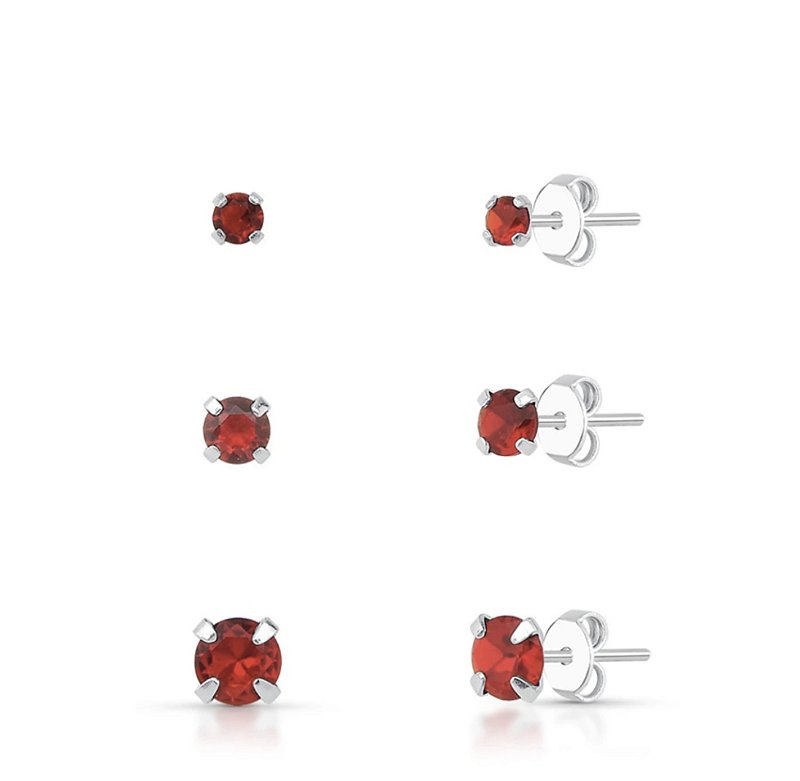 Trio Brinco Ponto Luz Vermelho Prata