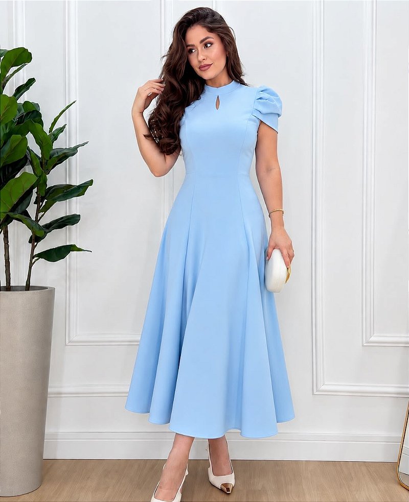 Vestido Evasê com Manga Princesa