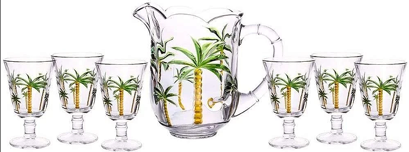 KIT 7 PEÇAS 1 JARRA 1,3l E 6 TAÇAS 240ML PALM HAND PAINTING - LYOR
