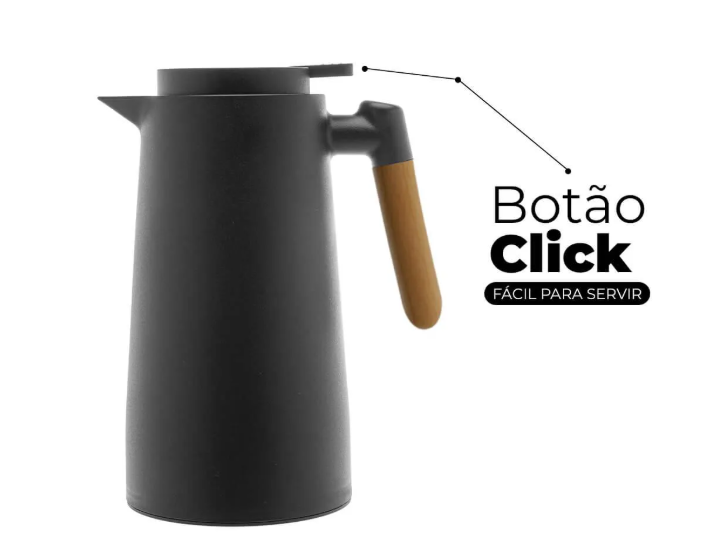 GARRAFA TÉRMICA PARA CAFÉ CABO DE MADEIRA COM TERMÔMETRO DIGITAL 1L - LYOR