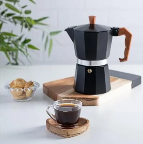 CAFETEIRA ITALIANA MOKA DE ALUMÍNIO 6 DOSES COM CABO EM MADEIRA - WOLFF