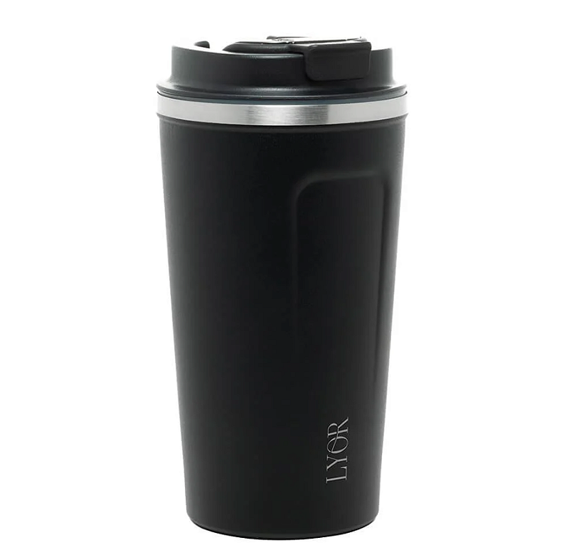 COPO TÉRMICO DE AÇO INOX PAREDE DUPLA COM TAMPA PRETO - LYOR