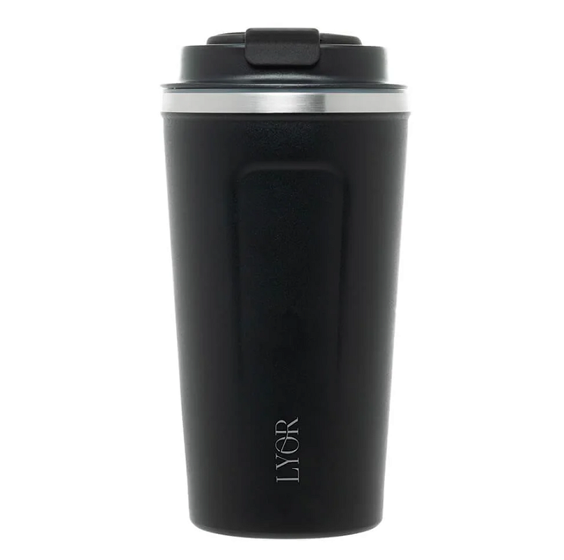 COPO TÉRMICO DE AÇO INOX PAREDE DUPLA COM TAMPA PRETO - LYOR