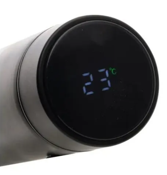 GARRAFA TÉRMICA AÇO INOX COM TERMÔMETRO EM LED PRETA 500ML