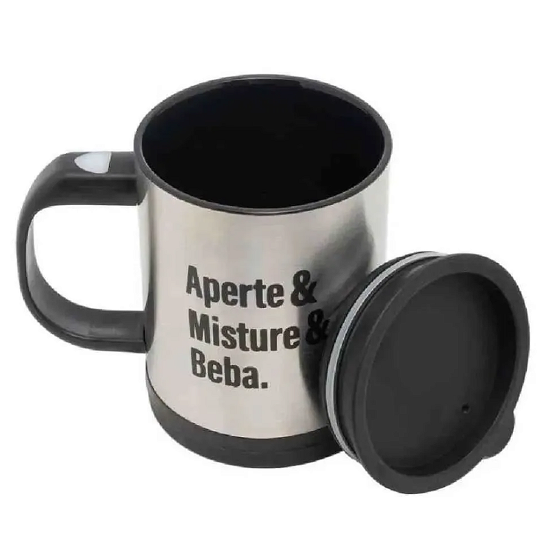 CANECA MIXER DE AÇO INOX COM TAMPA 380ml - LYOR