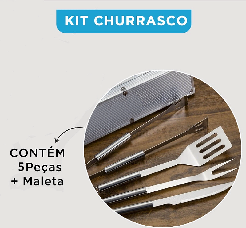 KIT CHURRASCO 5 PEÇAS COM MALETA DE ALUMÍNIO - CLINK