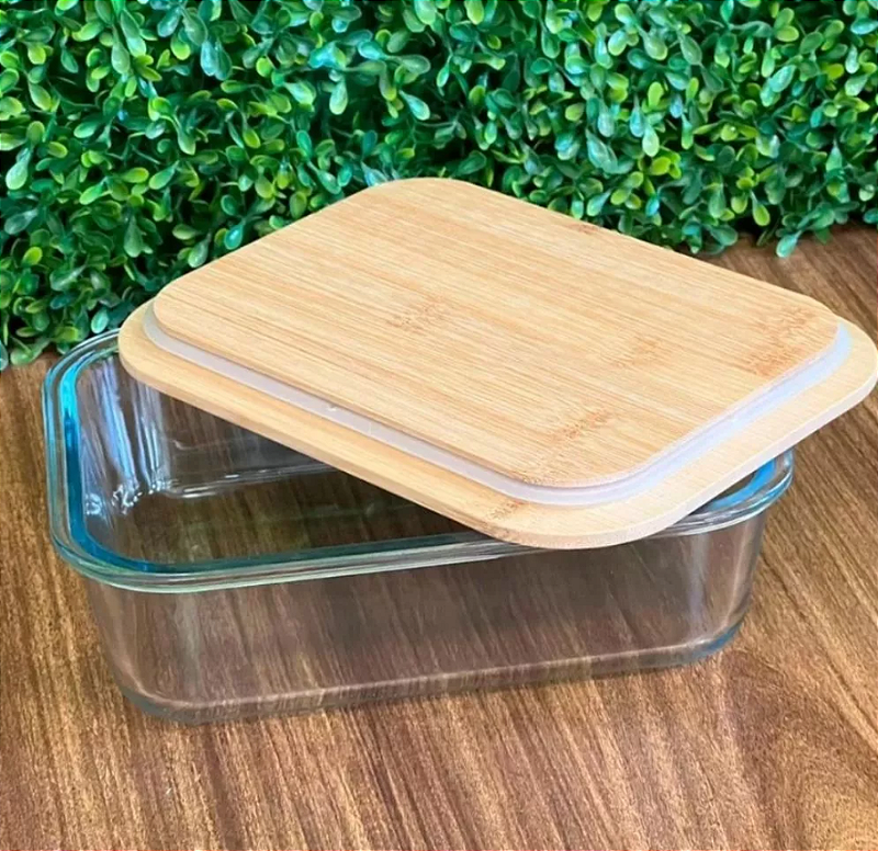 POTE HERMÉTICO DE VIDRO COM TAMPA DE BAMBU 950 ML / 19,7CM X 14,7CM X 6,4CM - CLINK