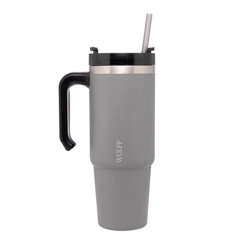 CANECA TÉRMICA COM TAMPA E CANUDO PAREDE DUPLA SLIMTERM COM BASE ERGONÔMICA 890ML - WOLFF
