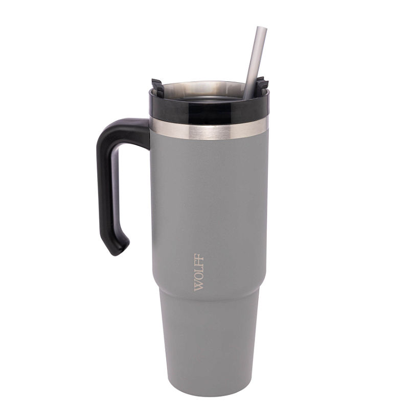 CANECA TÉRMICA COM TAMPA E CANUDO PAREDE DUPLA SLIMTERM COM BASE ERGONÔMICA 890ML - WOLFF