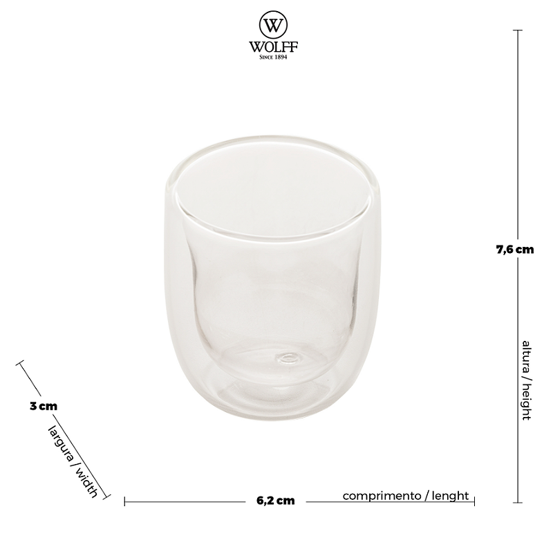 CJ 2 COPOS PARA CAFÉ DUPLA PAREDE DE VIDRO BOROSSILICATO 100ML - WOLFF