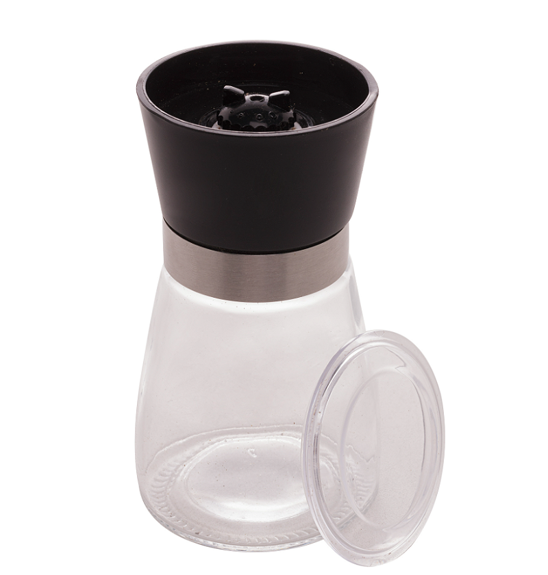 MOEDOR DE TEMPEROS TRANSPARENTE COM TAMPA PRETA 170ml - LYOR