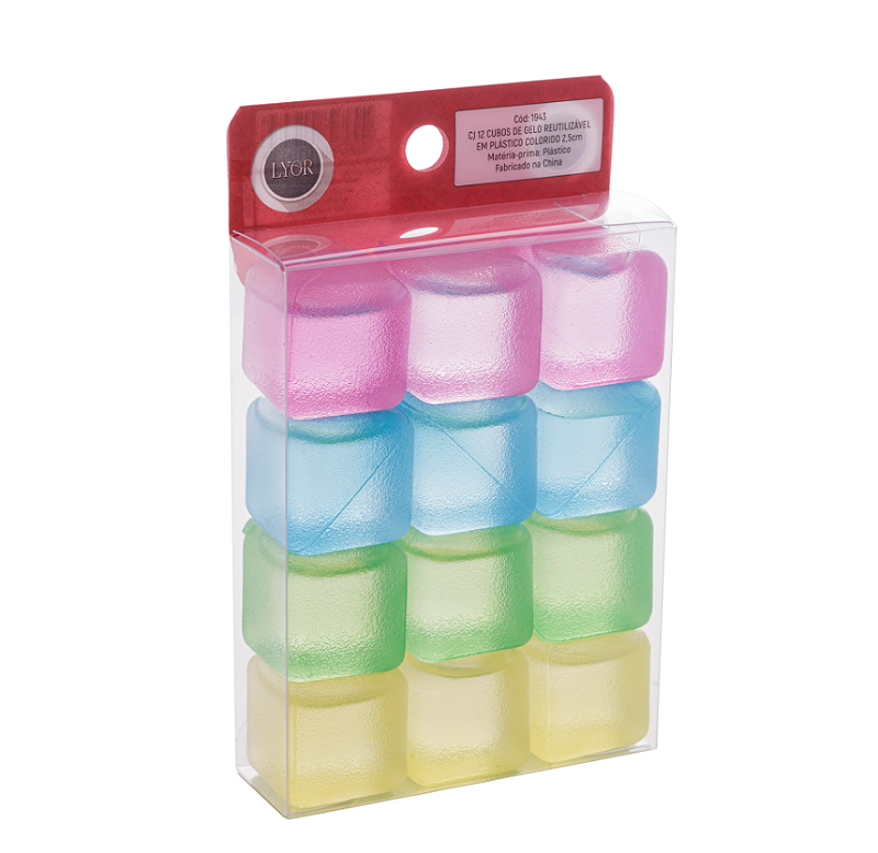 KIT COM 12 CUBOS DE GELO REUTILIZÁVEL EM PLÁSTICO - LYOR