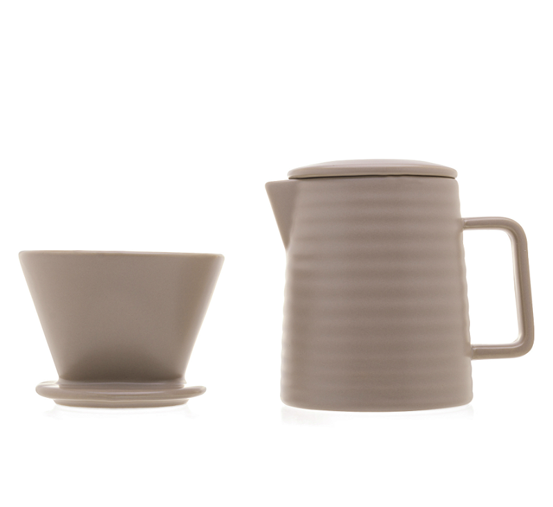 BULE DE CERÂMICA COM SUPORTE PARA FILTRO E TAMPA CINZA 600ML - WOLFF