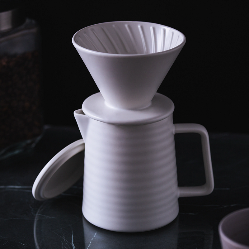 BULE DE CERÂMICA COM SUPORTE PARA FILTRO E TAMPA CINZA 600ML - WOLFF