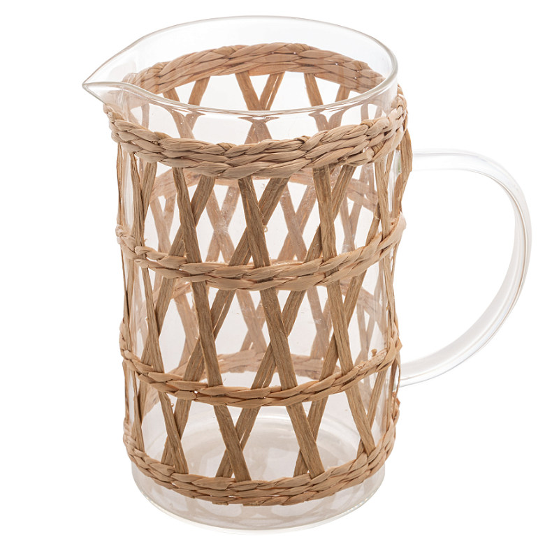 JARRA DE VIDRO COM DECORAÇÃO EM FIBRA NATURAL 1L - WOLFF