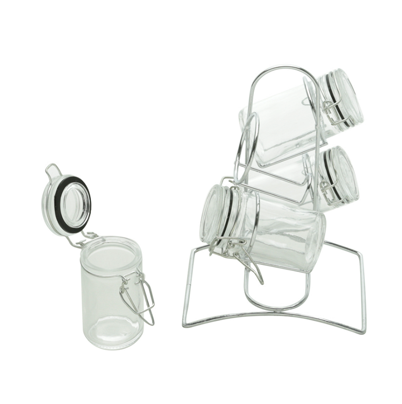 PORTA TEMPEROS DE VIDRO COM SUPORTE CROMADO 4 PEÇAS - LYOR