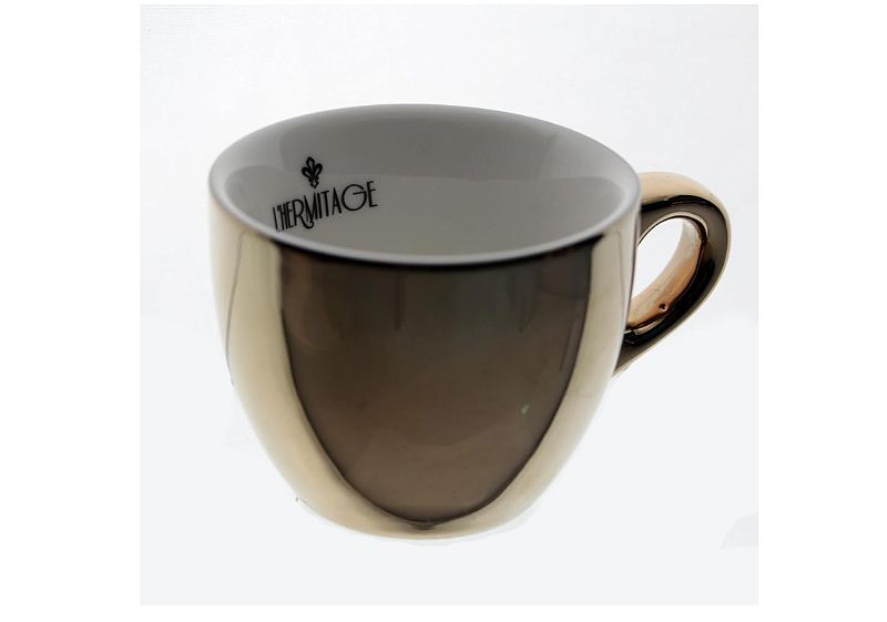 JOGO DE 12 PEÇAS - 6 XÍCARAS 80ML COM PIRES DOURADO PARA CAFÉ COM RACK - L'HERMITAGE
