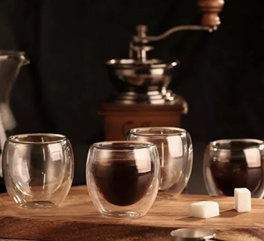 KIT COM 2 COPOS PARA CAFÉ DE VIDRO DUPLA PAREDE 80ML - LYOR