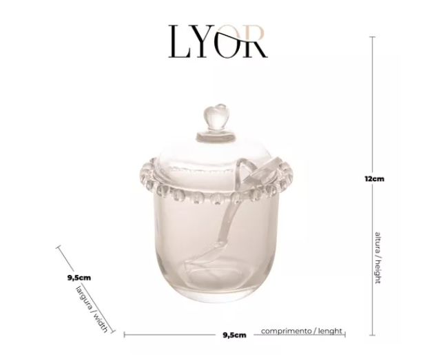 AÇUCAREIRO DE CRISTAL COM COLHER E TAMPA DE CORAÇÃO - LYOR