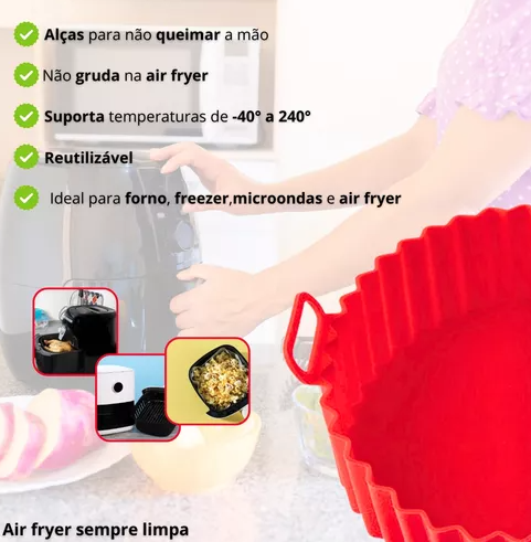 CESTO DE SILICONE PARA AIR FRYER COM DIVISÓRIA 20CM - CLINK