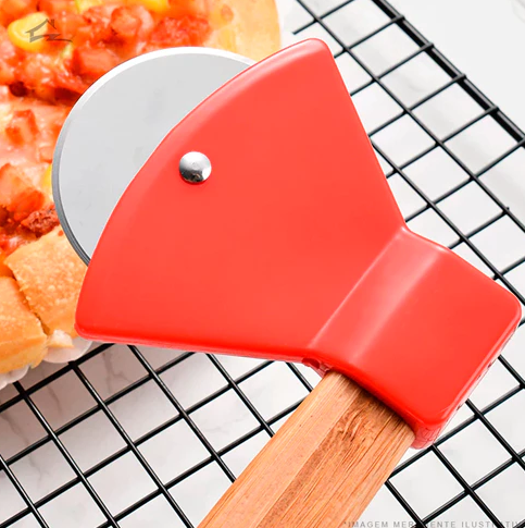 CORTADOR FATIADOR DE PIZZA MACHADINHA DE AÇO INOX COM CABO EM MADEIRA - CLINK