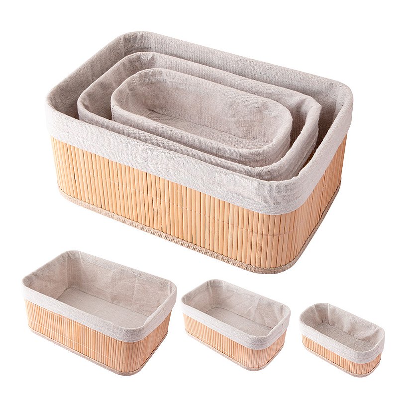 CONJUNTO DE 3 CESTOS ORGANIZADORES MULTIUSO DE BAMBU COM FORRO - CLINK