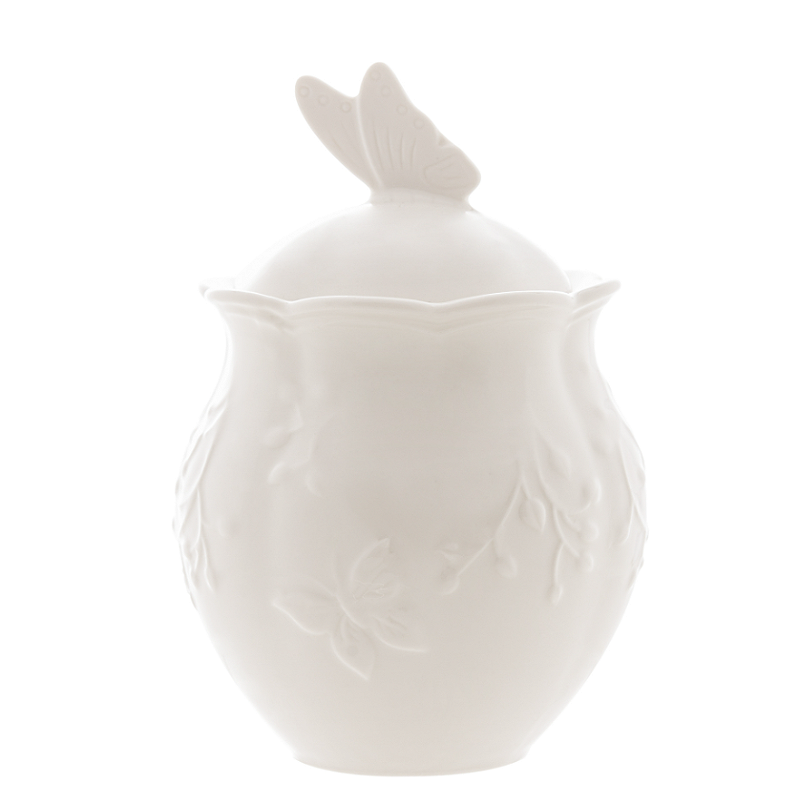 AÇUCAREIRO DE PORCELANA NEW BONE BUTTERFLY FLOWER 13X9CM - LYOR