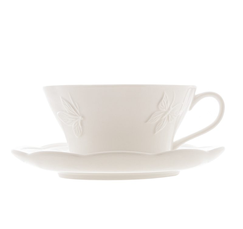CONJUNTO 3 PEÇAS PARA CHÁ DE PORCELANA NEW BONE BUTTERFLY FLOWER - LYOR