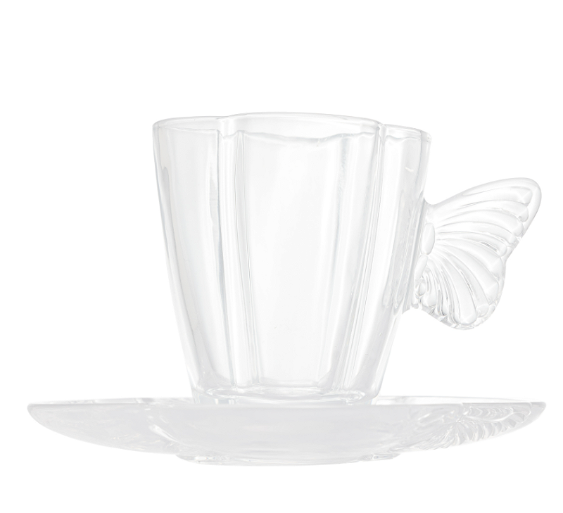 CONJUNTO 4 XÍCARAS DE CAFÉ DE VIDRO COM PIRES BUTTERFLY 80ML - WOLFF
