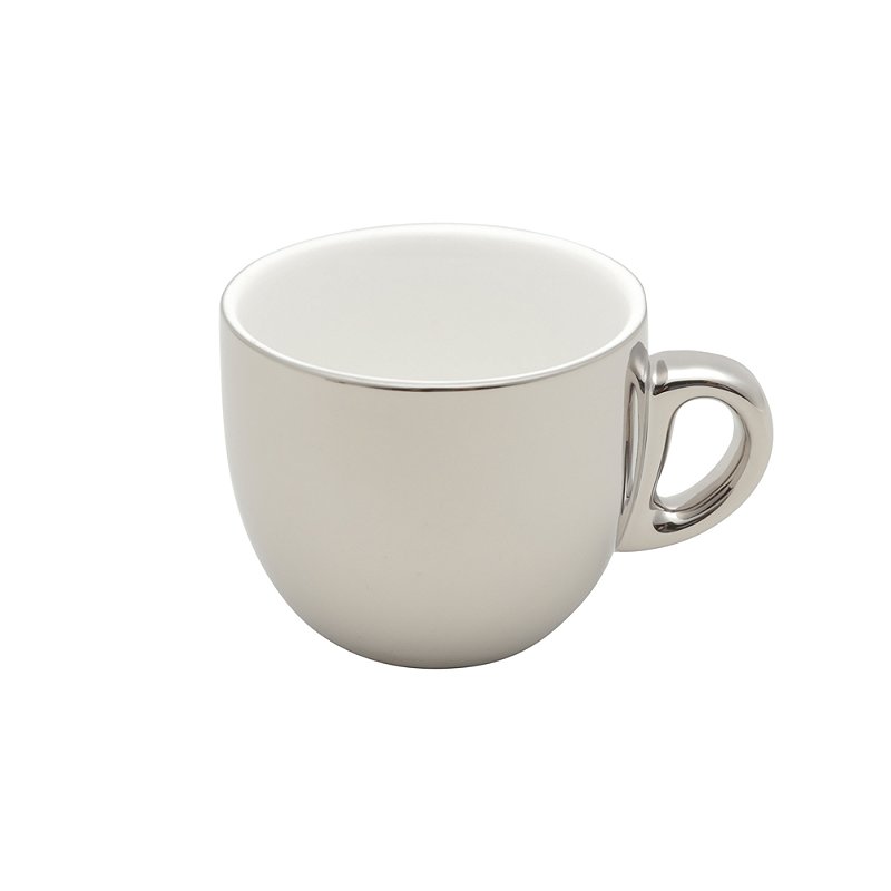 CONJUNTO 6 XICARAS CAFE PORCELANA COM PIRES E SUPORTE VERSA PRATA/BRANCO 90ML- WOLFF