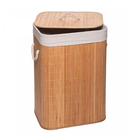 CESTO PARA LAVANDERIA DE BAMBU COM TAMPA NATURAL 57X40X30CM - LYOR