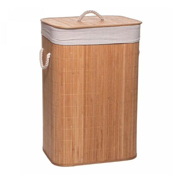 CESTO PARA LAVANDERIA DE BAMBU COM TAMPA NATURAL 57X40X30CM - LYOR