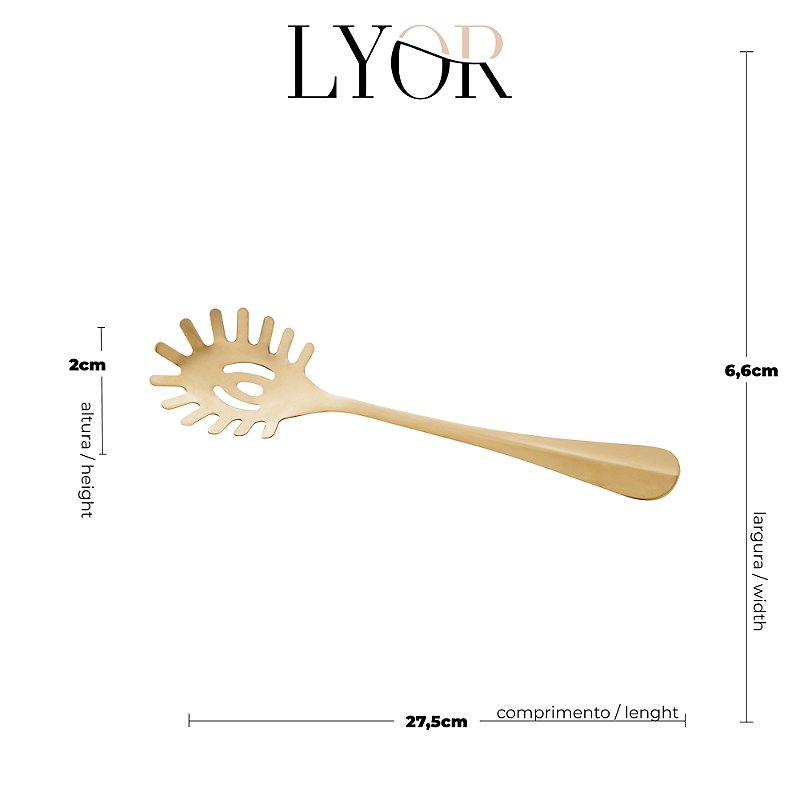 PEGADOR AÇO INOX PARA MACARRÃO DOURADO 27,5CM - LYOR