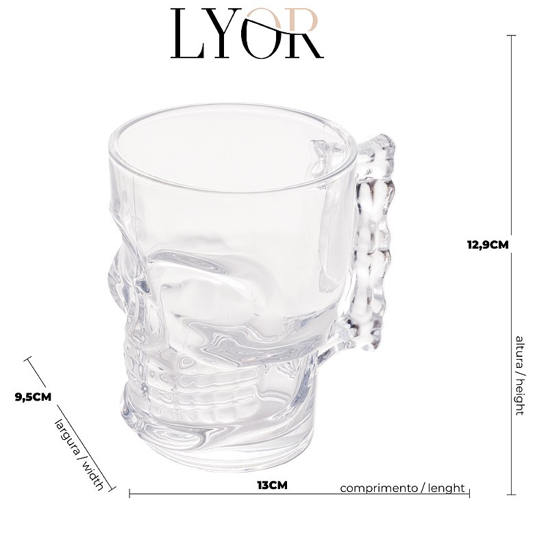CANECA PARA CHOPP DE VIDRO CAVEIRA ROCK STYLE 510ML - LYOR