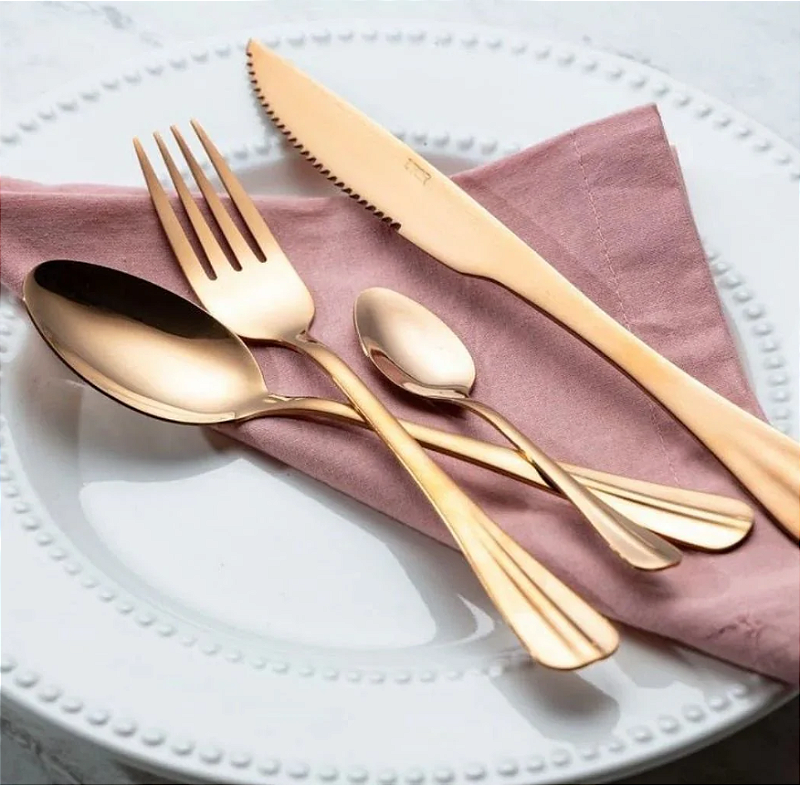 FAQUEIRO 24 PEÇAS DE AÇO INOX POSITANO ROSÊ GOLD - LYOR