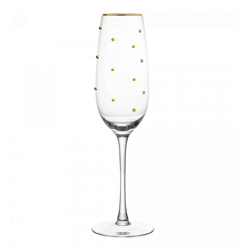 CONJUNTO 2 TAÇAS DE VIDRO PARA CHAMPANHE BALLS FIO DE OURO 220ML - WOLFF