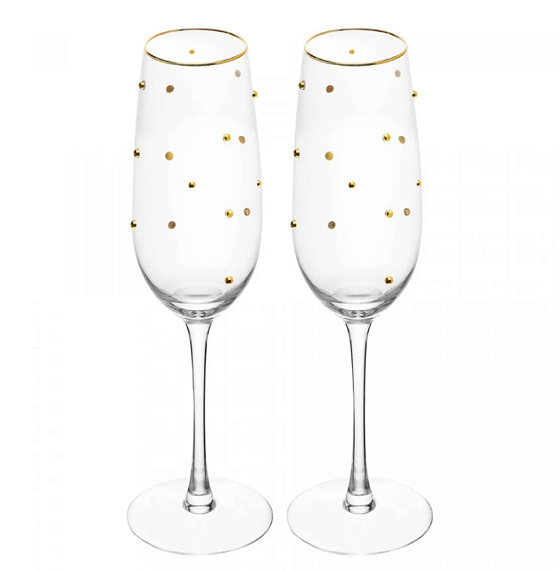 CONJUNTO 2 TAÇAS DE VIDRO PARA CHAMPANHE BALLS FIO DE OURO 220ML - WOLFF