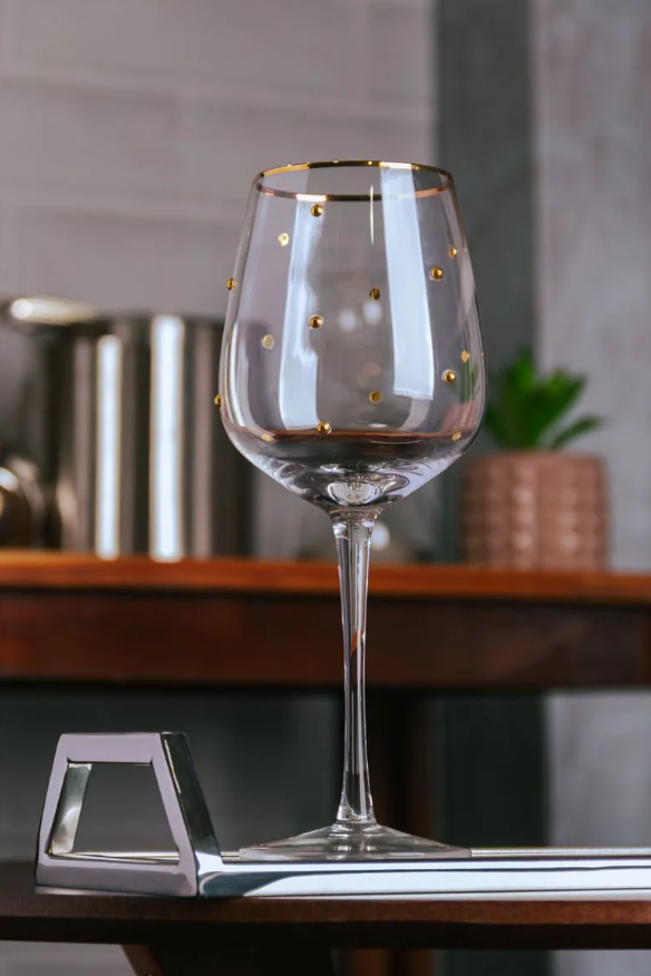 CONJUNTO 2 TAÇAS DE VIDRO PARA VINHO BALSS FIO DE OURO 350ML - WOLFF