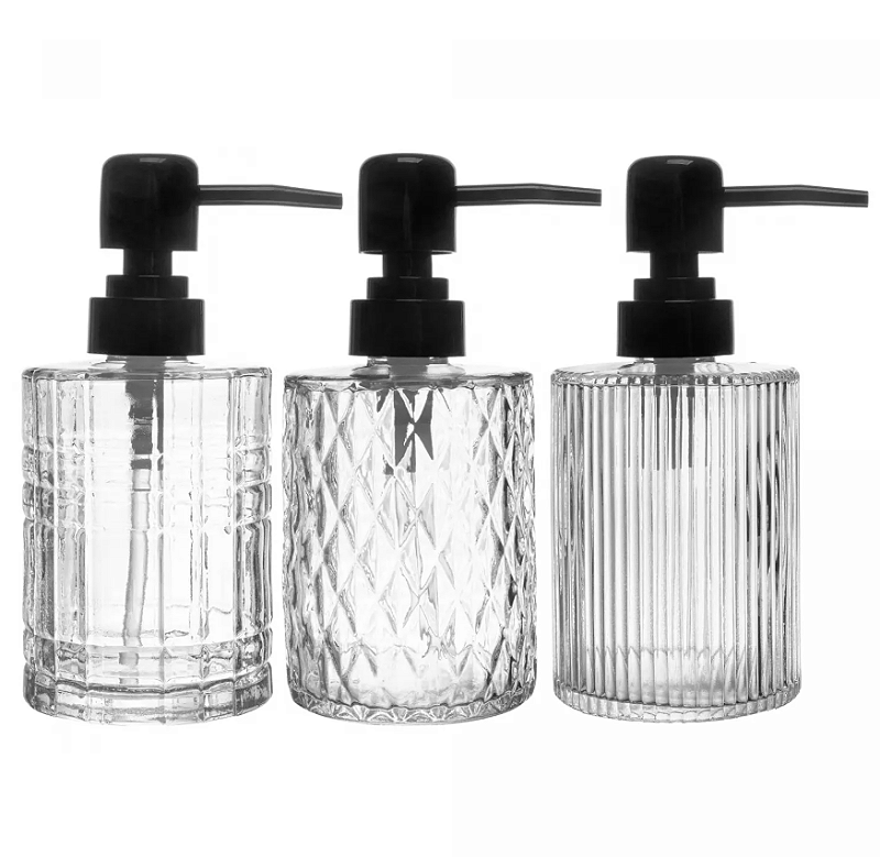 PORTA SABONETE LÍQUIDO DE VIDRO COM PUMP PRETO 250ML - LYOR