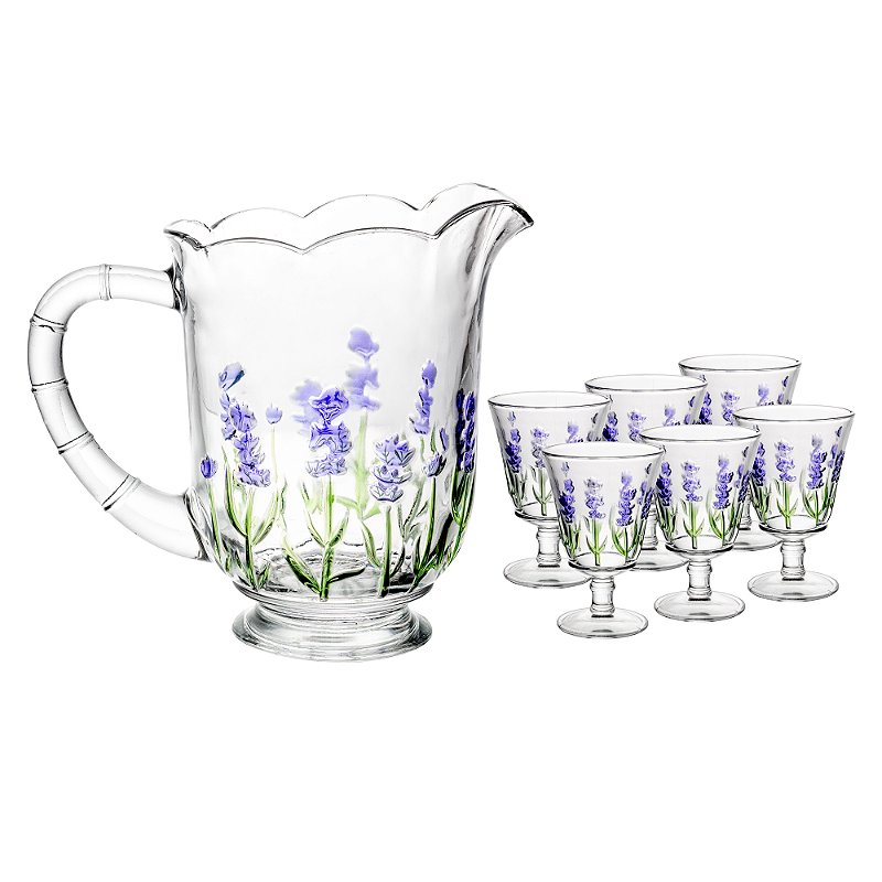 CONJUNTO JARRA 1,3L COM 6 TACAS DE CRISTAL DE CHUMBO 240ML LAVANDA - LYOR