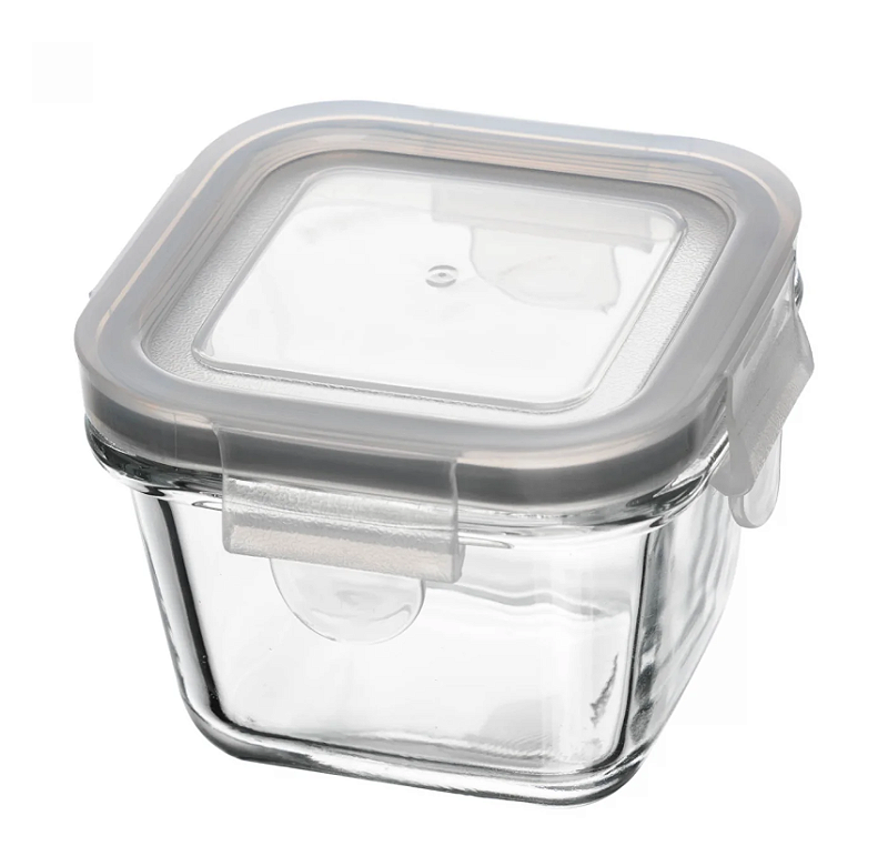 POTE HERMÉTICO DE VIDRO COM TAMPA QUADRADO 150ML - LYOR