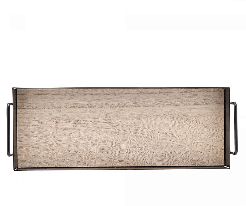 BANDEJA RETANGULAR DE METAL COM FUNDO DE MDF E ALÇA PRETO FOSCO 30X11X6CM - LYOR