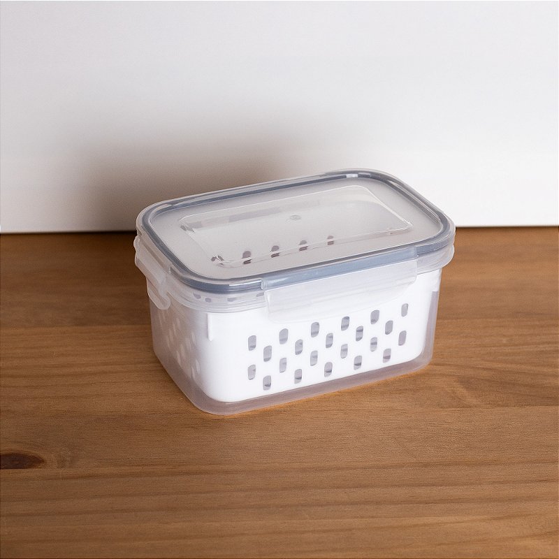 POTE HERMETICO COM CESTO ESCORREDOR BRANCO 800ML - LYOR