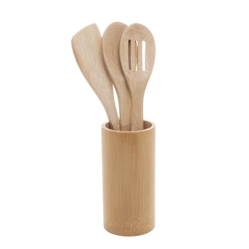 CONJUNTO 3 UTENSILIOS E SUPORTE DE BAMBU - LYOR