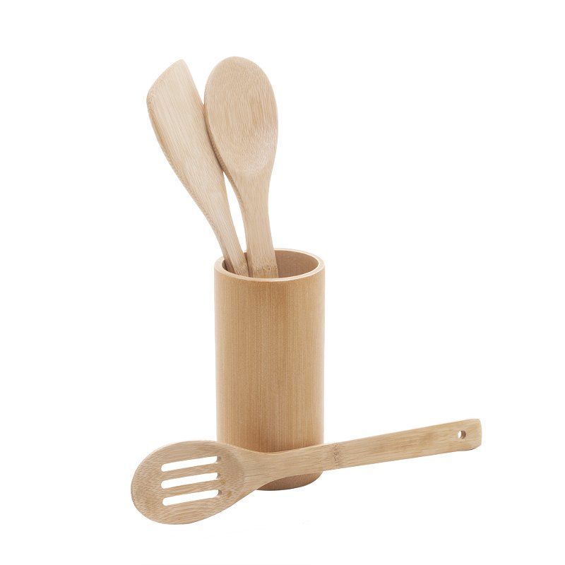 CONJUNTO 3 UTENSILIOS E SUPORTE DE BAMBU - LYOR