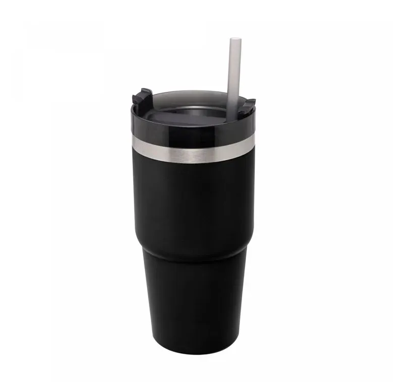 COPO TÉRMICO DE AÇO INOX COM PAREDE DUPLA SLIMTERM COM BASE ERGONÔMICA E CANUDO 590ML PRETO - WOLFF